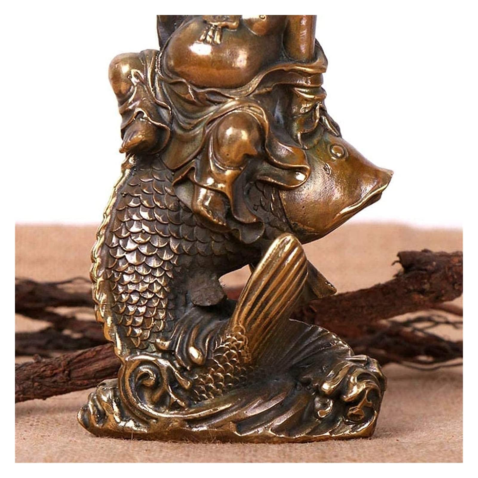 Statuenfigur for Hochzeitsgeschenke, Heimbüro-Dekor, Heimdekoration, Skulptur, Ornamente, Buddha-Skulptur, Feng Shui, lachende Buddha-Statue, reitender Fisch, lachender Buddha, Maitreya und Barren-Sta