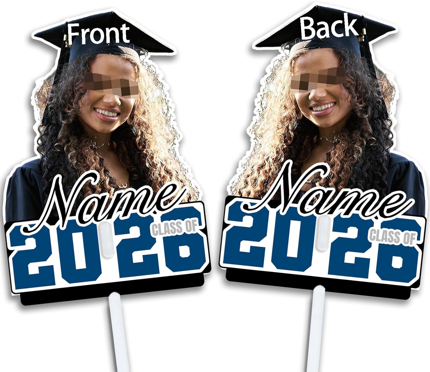 Dicodes Customized Graduation Head Face Cutout Personalized Double Sided Graduation Face Fan Class of 2026 Congrats Grad Picture Party Supplies(Blue and Silver,12pcs)