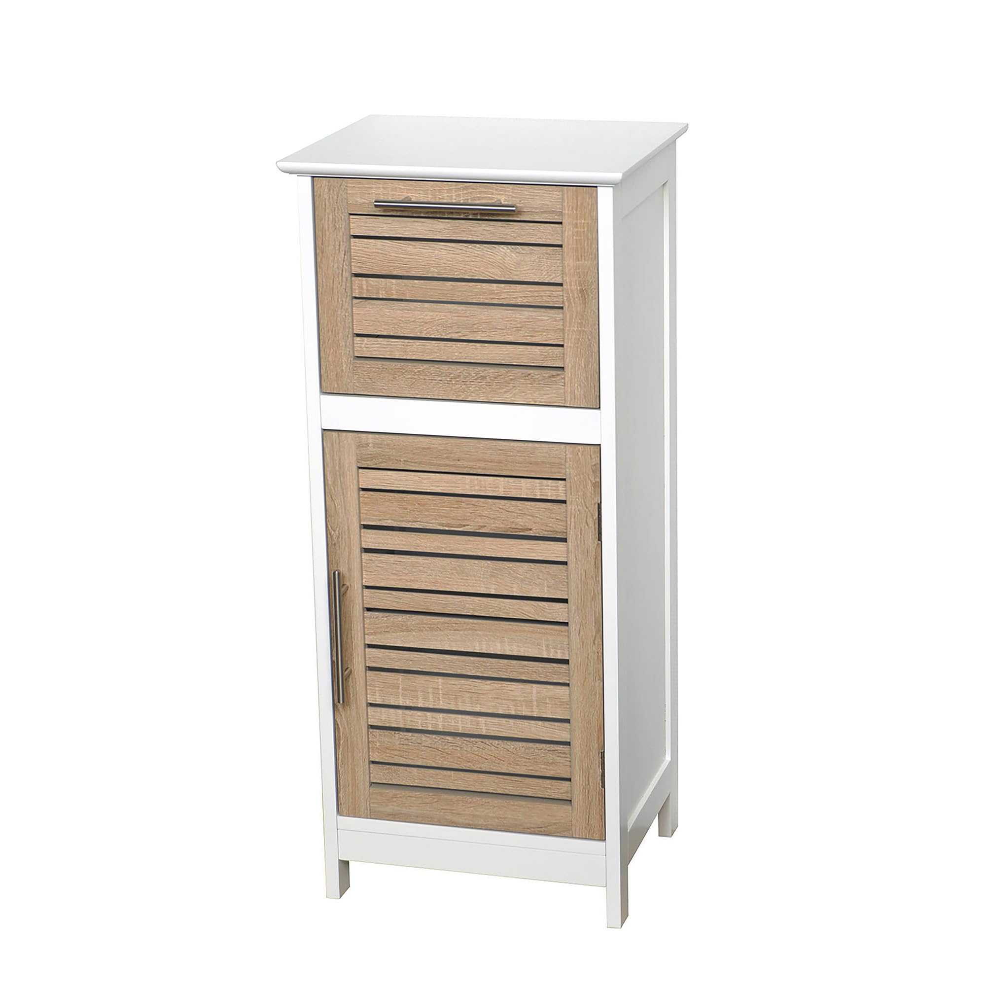 Tendance Colonne Meuble bas de salle de bain - 1 porte et 1 tiroir - Aspect Chêne vieilli