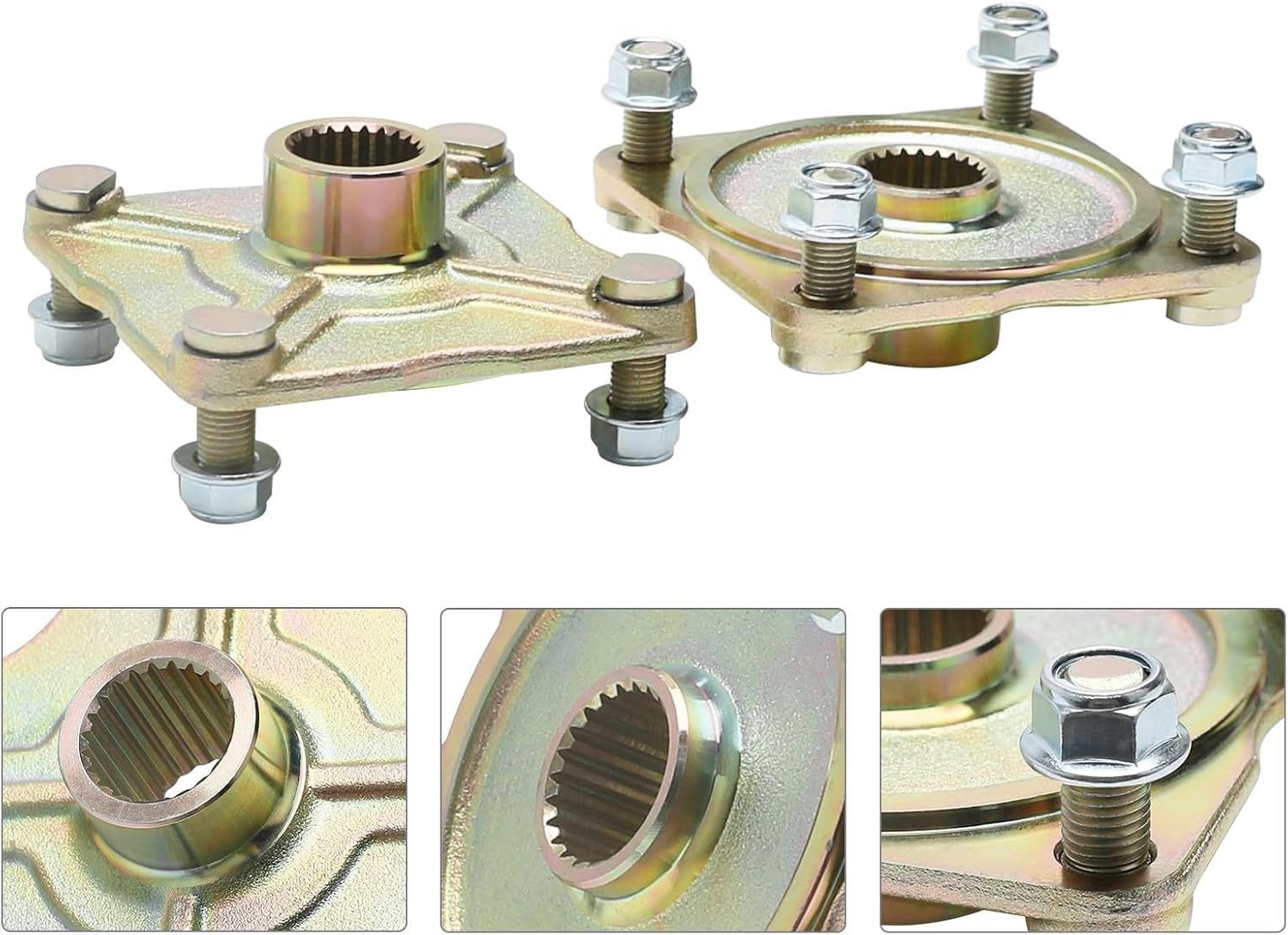 2pcs 23 Tooth Spline 4 Stud Wheel Rear Axle Hubs Flange 110mm 4 Bolt Pattern for ATV Quad Bike Dune Buggy Go Kart Golf Cart Four Wheelers Drift Trike DIY Parts Taotao Kazuma Roketa Gold