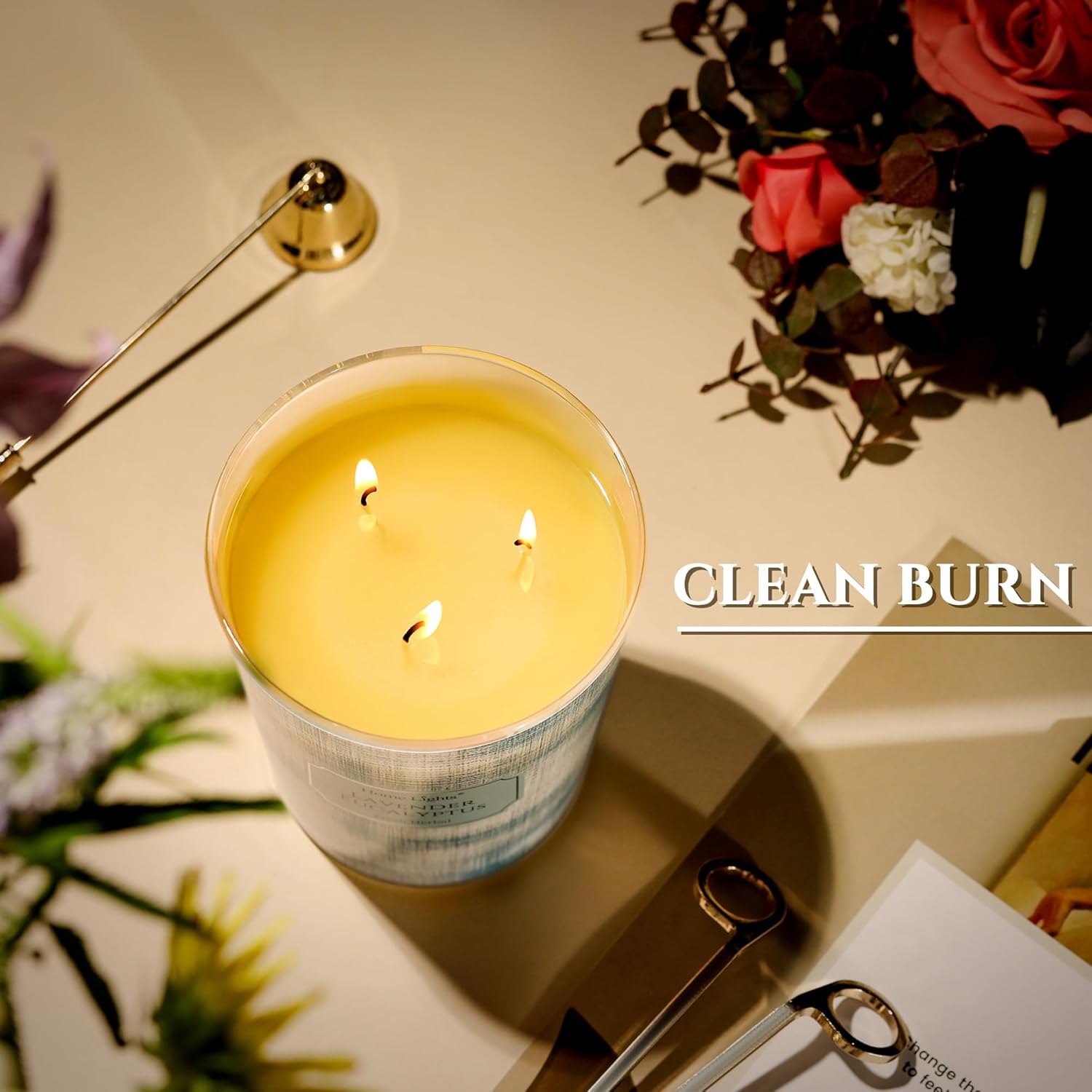 HomeLights Scented Candles | Large Jar 34 Oz Natural Soy Candle | 130 hrs Long-Lasting with 3 Wicks | Scandinavian Minimalist Design Home Decor | Gifts for Mom & Women, Lavender Eucalyptus - Image 5