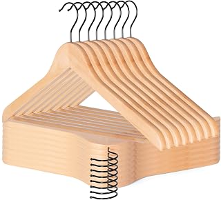 Wooden Coat Hangers, 16 Pack High Grade Wood Suit Hangers with Non Slip Pant Bar - Extra Smooth and Splinter Free, Unvarnished