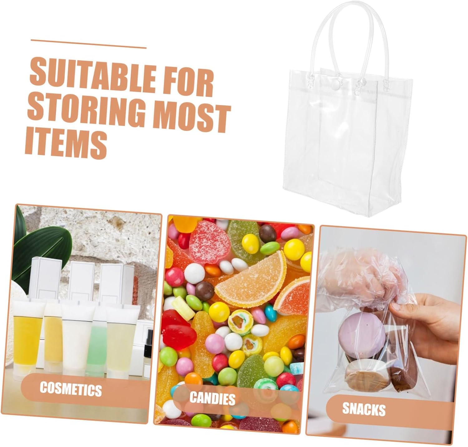 OSOLADY 40pcs Cute Bag Handles Pvc Plastic Boxes for Merchandise Party Favor Candy Bags Baptism Shower Decoration