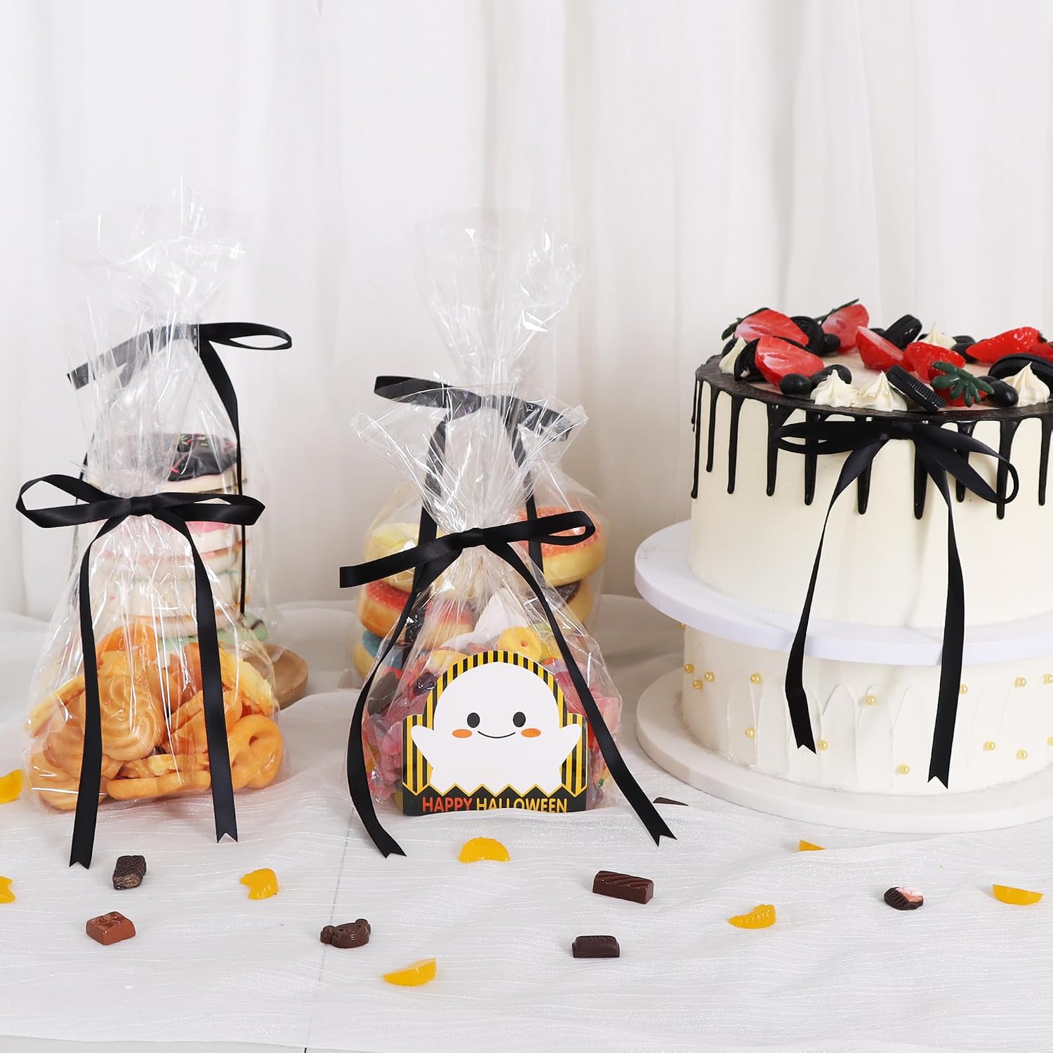 TONIFUL 50 Pack Black Bows with Twist Tie 5 x 7 Inch Pretied Ribbon Bows image 5