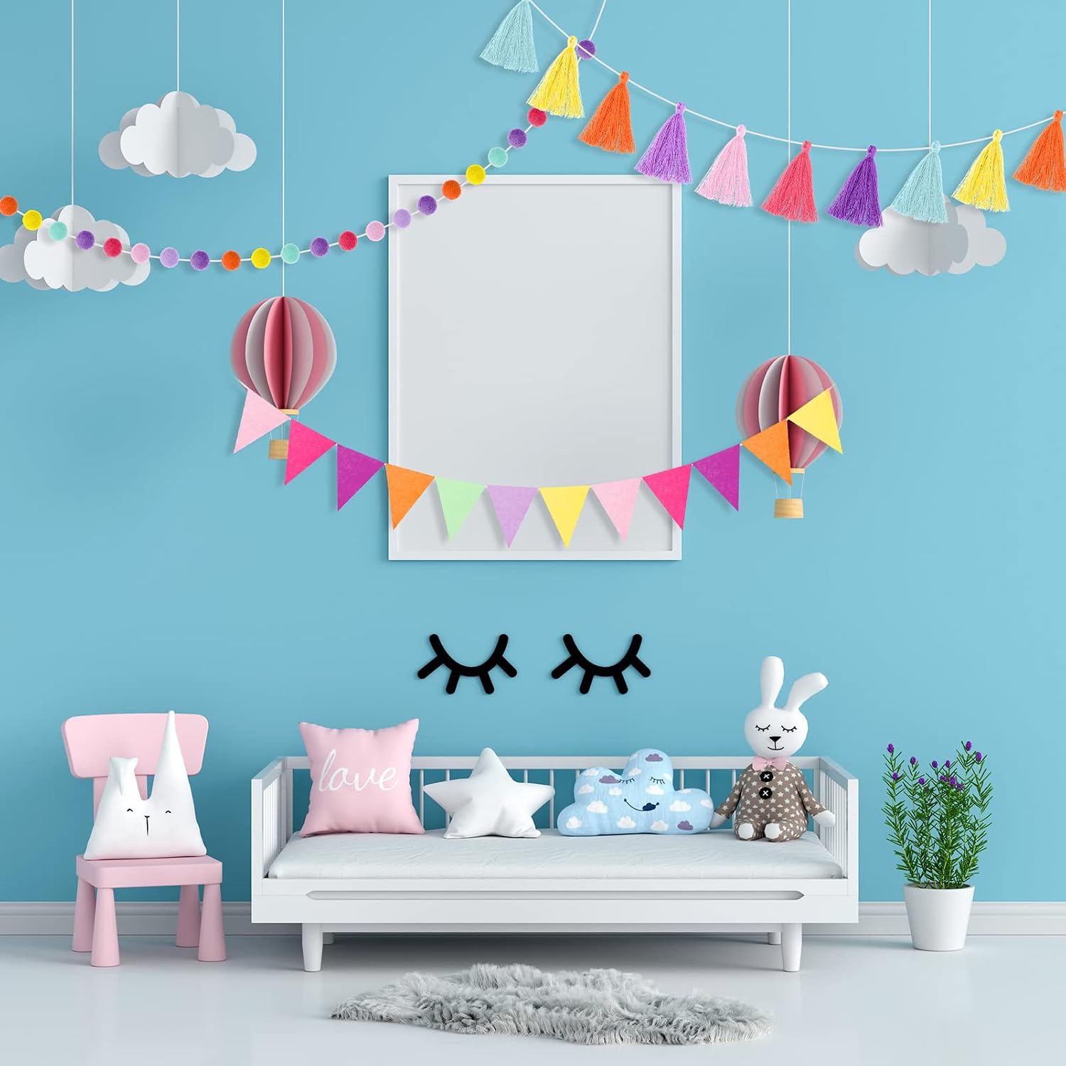Irenare 9.8 ft Pom Pom Garland Felt Rainbow Garland 2026 Graduation Party Decoration Colorful Pennant Tassel Banner Back to School Birthday Triangle Banner for Classroom School Mantel(Candy Color)