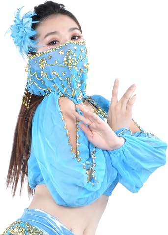 Belly Dance Tribal Face Veil With Beads, Halloween Costume Accessory