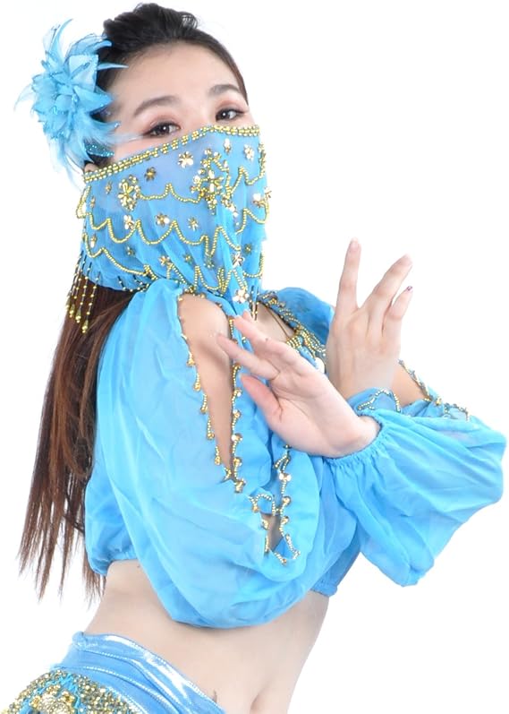 Belly Dance Tribal Face Veil With Beads, Halloween Costume Accessory