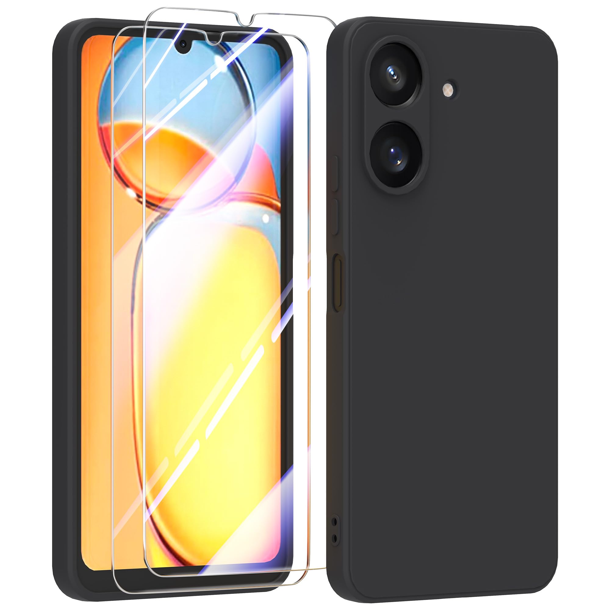 WXPPJ Custodia per Xiaomi Redmi 13C Cover, Trasparente Antiurto Morbida Silicone Protezione Case + 2 Pezzi Vetro Temperato Pellicola Protettiva per Xiaomi Redmi 13C (6.74) - Brillare