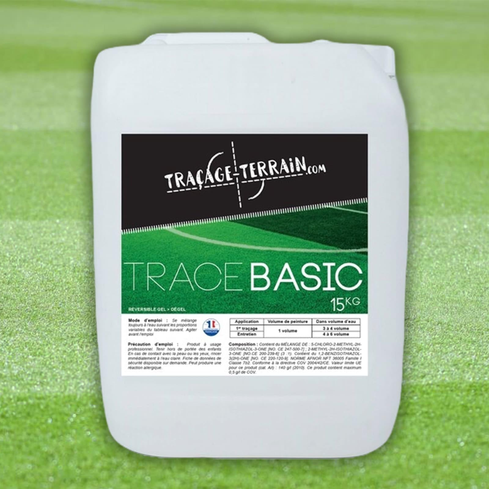 TRACE TERRAIN BASIC BLANC 15KG - Peinture pour Terrains de Foot, Rugby, Peinture de Traçage