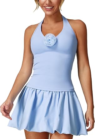 ABOCIW Womens 2 Piece Tennis Dress Halter Workout Tank Top Bubble Skorts Skirt Set Athletic Golf Pickleball Outfits
