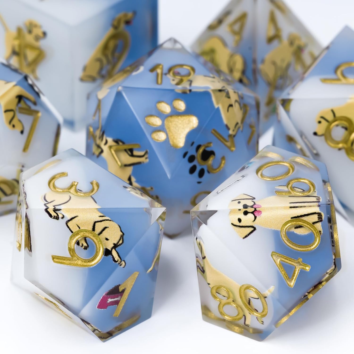 DND Dice Set 7-Pcs, Sharp Edge Cute Dog Style Resin Dice Polyhedral Resin Sharp Edge Dice for Roleplaying Games Dungeons and Dragons RPG MTG Table Games（Labrador）