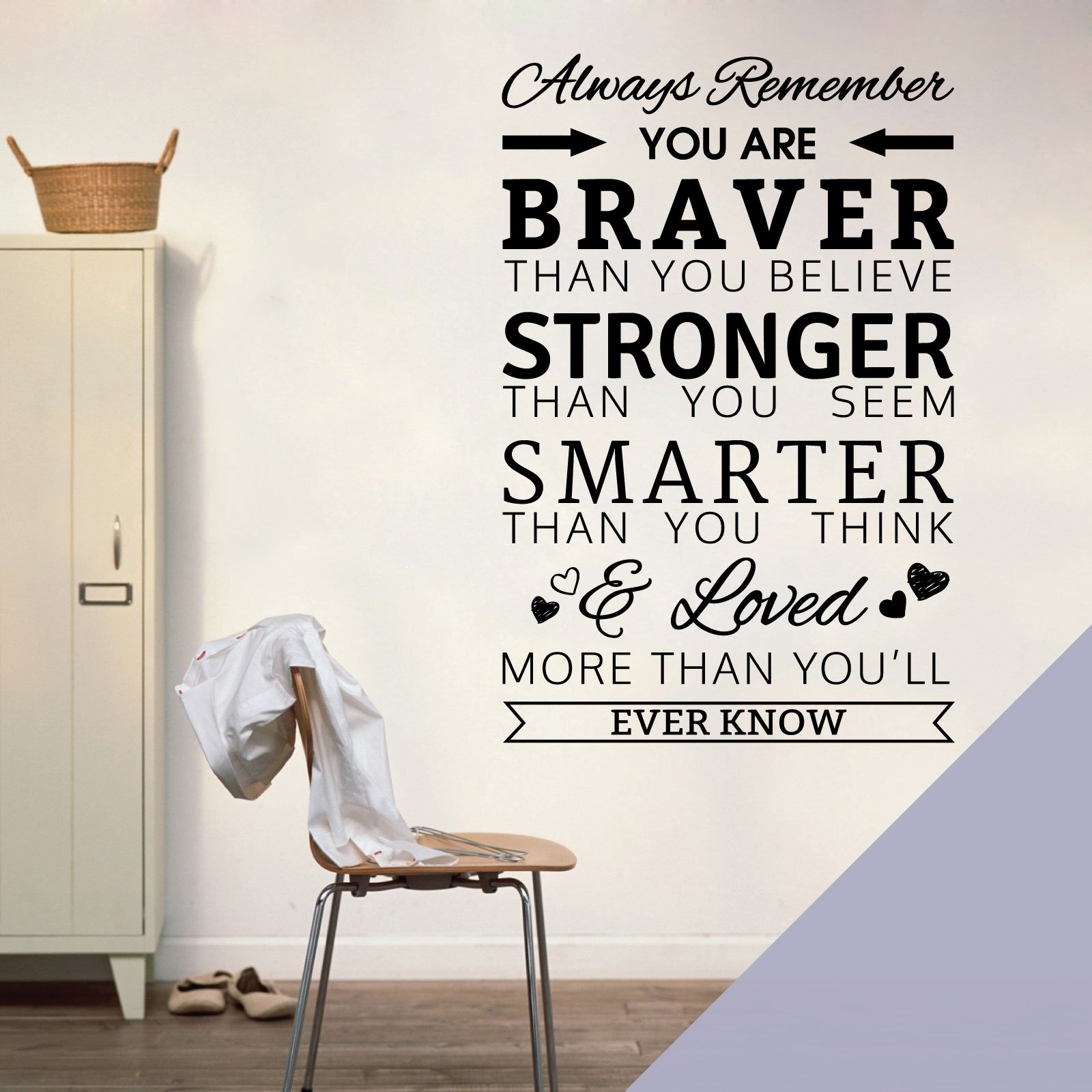 Always Remember, You are Braver Than You Believe, Stronger Than You Seem - Quote Decal Wall Sticker [Large] [Light Grey]