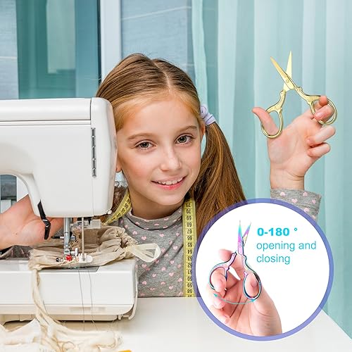 Vista 2 de Therwen 12 tijeras de bordado de 3.6 pulgadas con cubierta de cuero artificial, tijeras de costura, acero inoxidable, artesanías vintage