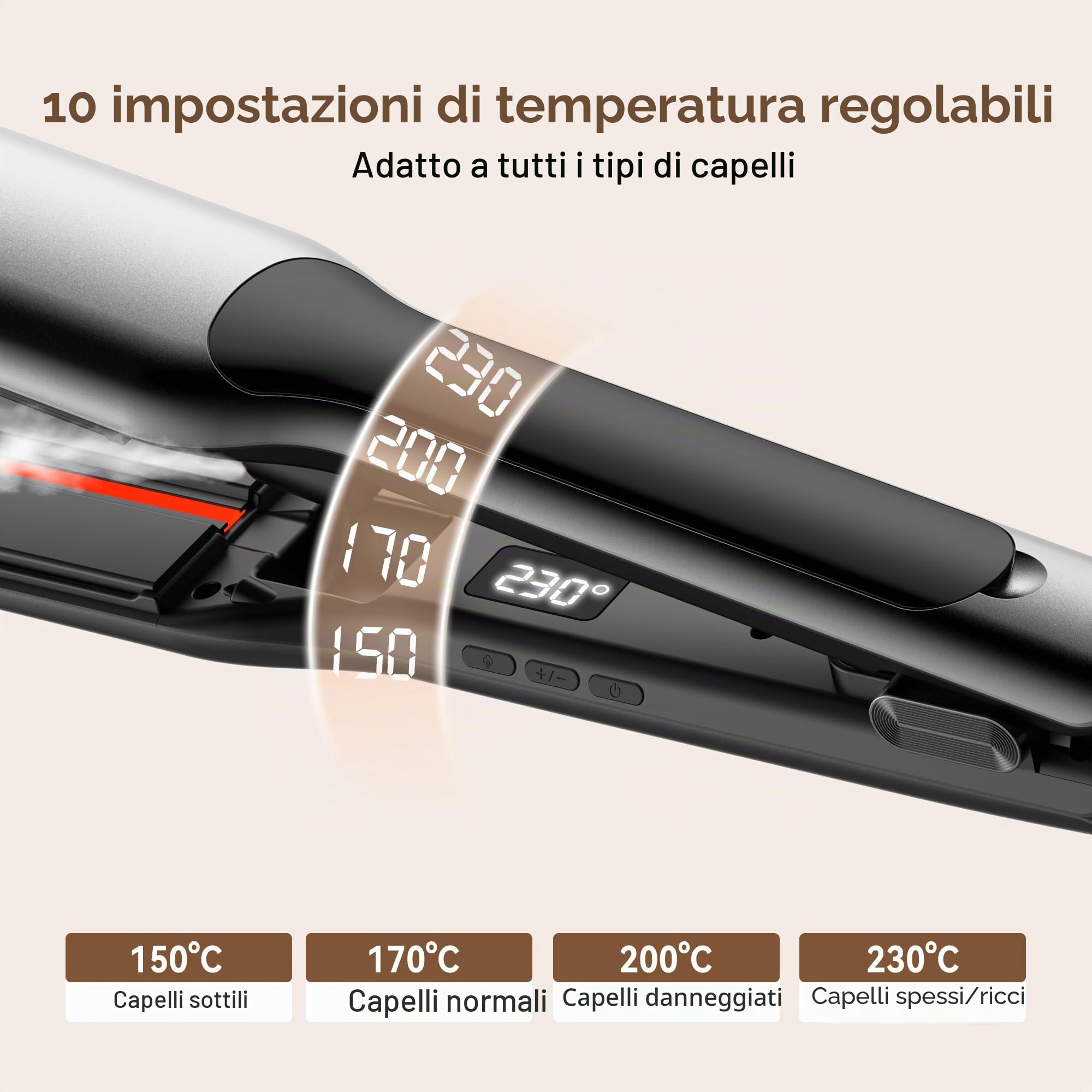 UKLISS Piastra lisciante a vapore larga con display LCD, piastra per capelli ultra lisci, regolazione della temperatura 100 – 230 °C, lisciatura estrema con protezione dei capelli