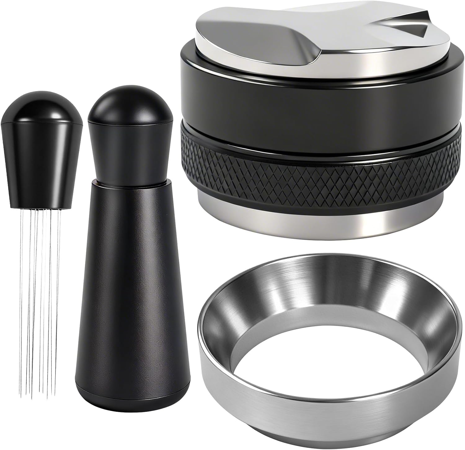 Espresso Accessories Kit, 51mm Coffee Distributor & Tamper Leveler, Dosing Funnel Set and WDT Tool for Delonghi 51 mm Espresso Machines and Portafilters