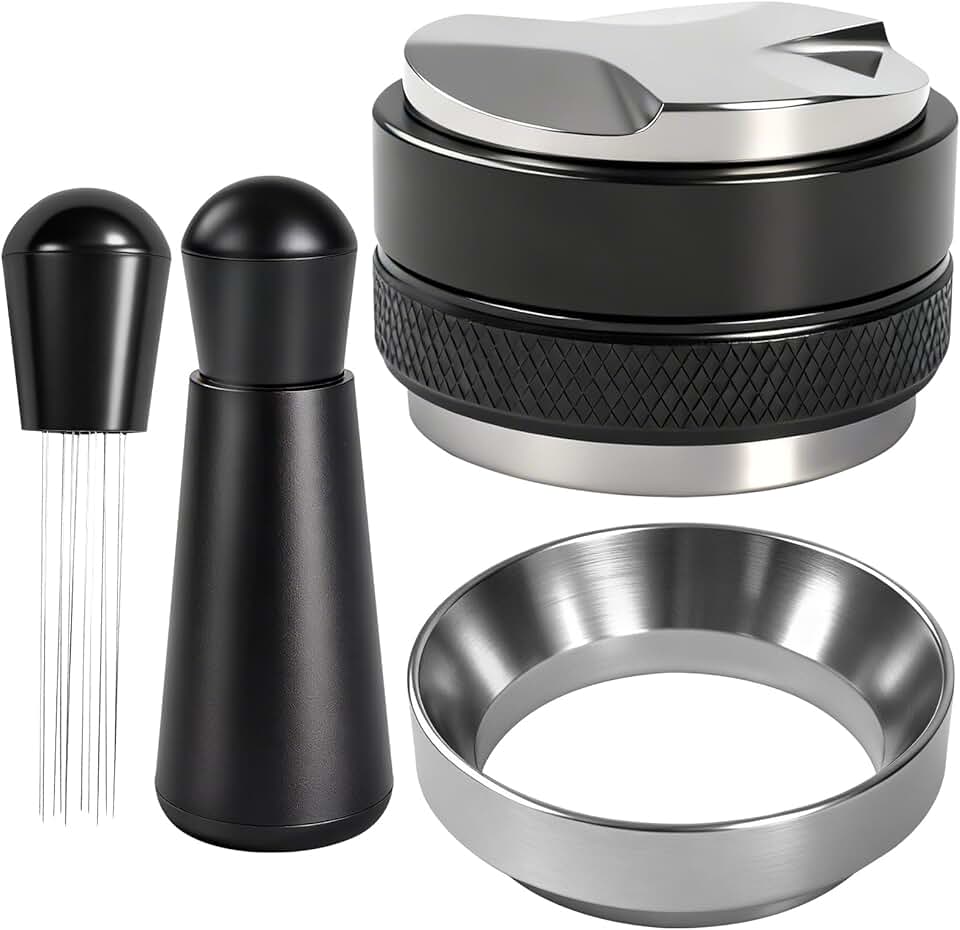 Espresso Accessories Kit, 51mm Coffee Distributor & Tamper Leveler, Dosing Funnel Set and WDT Tool for Delonghi 51 mm Espresso Mac
