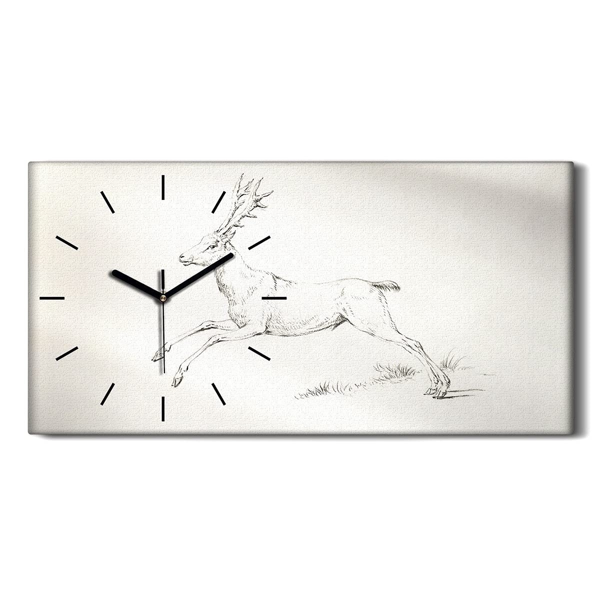 Horloge sur toile 60x30cm cerf avec aiguilles noires silencieuse pour salon