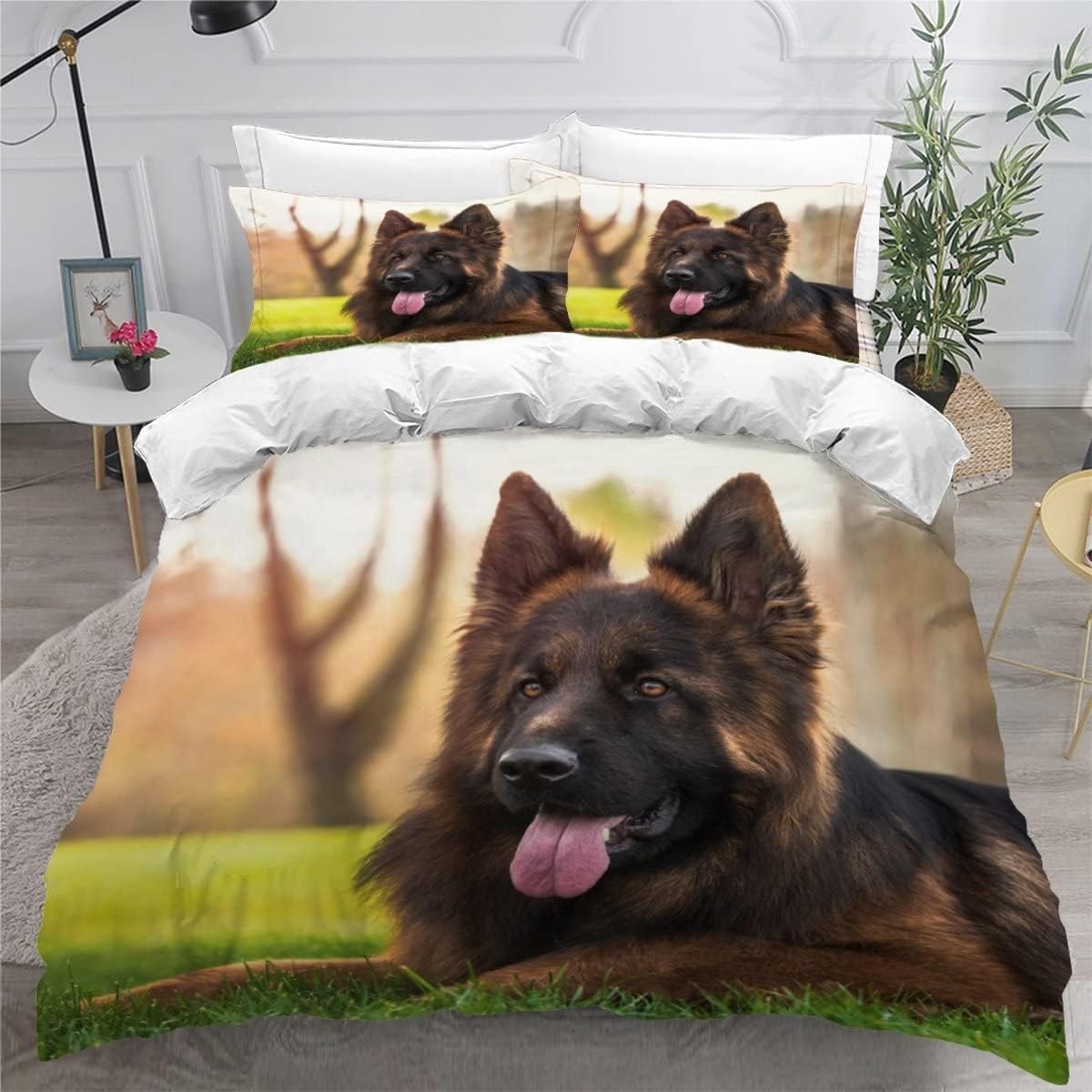 Housse de couette mignon chien herbe parure de lit 220x240 2 personnes