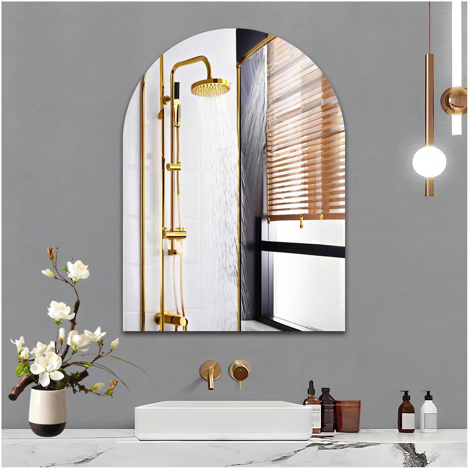 JMITHA Arched Bathroom Wall Mirror 40 x 30 cm Stick On Mirror for Walls Frameless Bathroom Mirror Arched HD Glass Mirrors for Bathroom, Bedroom, Living Room, Hallway Decoration