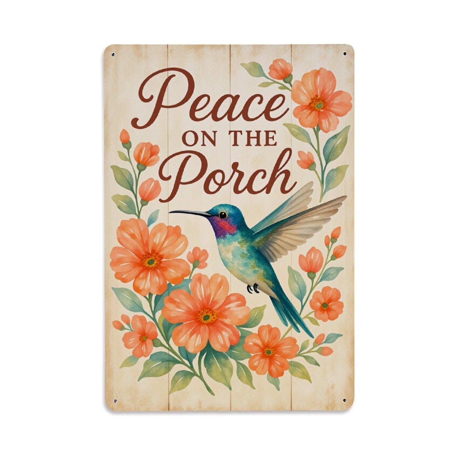 Peace On The Porch Hummingbird Flowers Vintage Tin Sign Retro Metal Wall Decor Metal Poster, Home Bar Garage Farmhouse Cafe Wall Art Decoration 8x12Inches