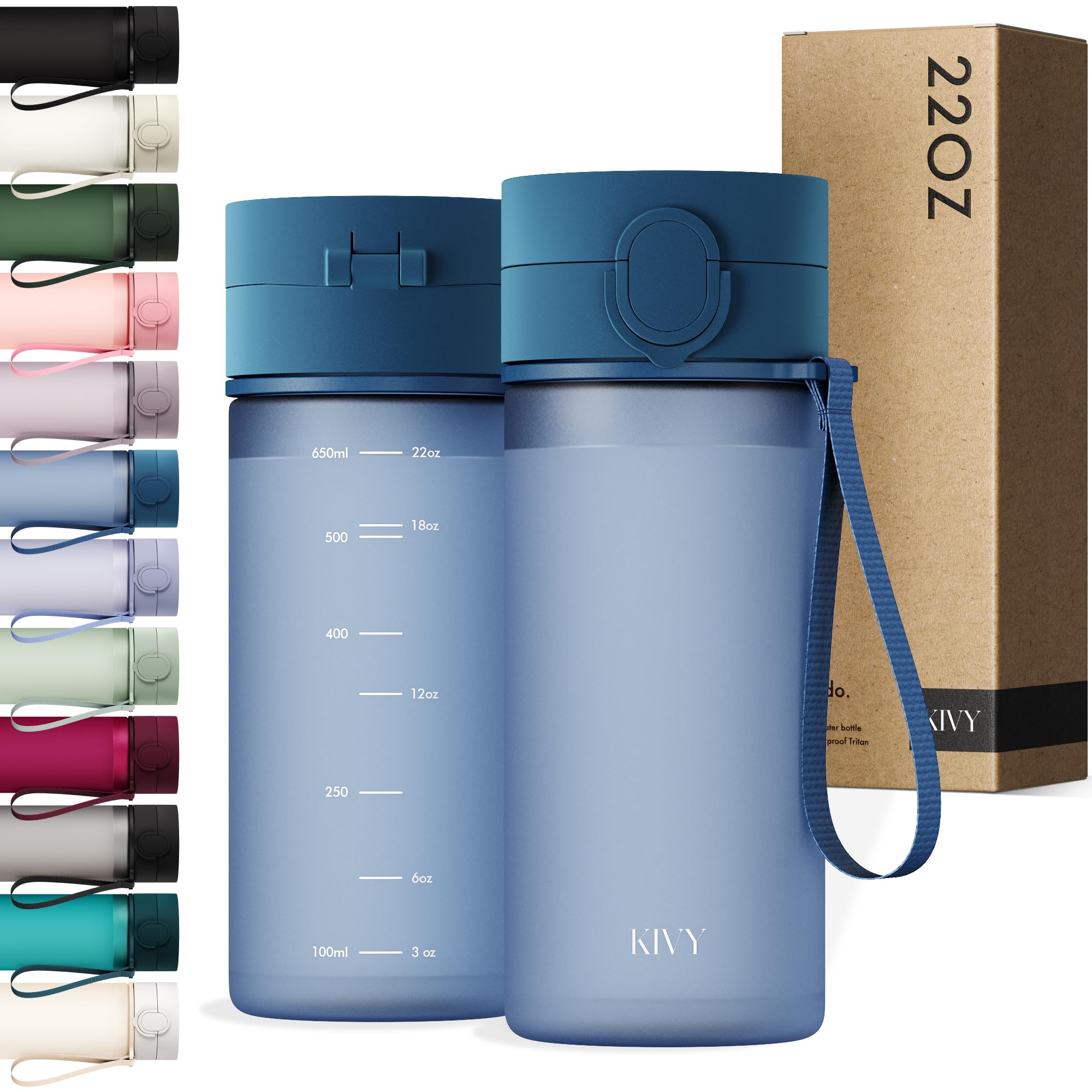 KIVY Slim Water Bottle 22oz with Leakproof Flip Lid [Lightweight & Shatterproof] - Small Drinking Waterbottle - Tritan Bottle Without Straw for School