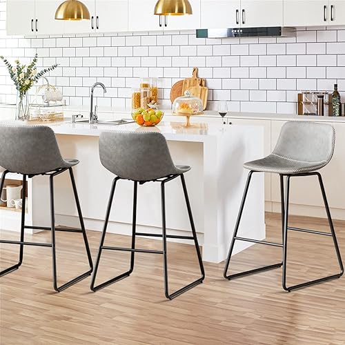 Miniatura 108 de HeuGah Juego de 4 taburetes de bar de piel sintética, sillas de bar de 26 pulgadas con respaldo, taburete de mostrador moderno para isla de cocina