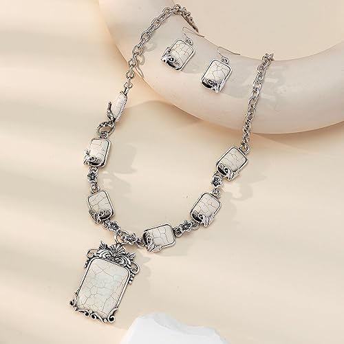 Miniatura 5 de Juego de 4 piezas de joyería de turquesa occidental para mujer estilo bohemio, vintage, navajo collar de perlas, aretes, pulsera, anillos accesorios