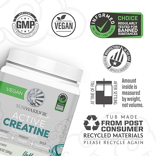 Miniatura 7 de Sunwarrior Electrolitos en polvo de hidratación  Sabor a fresa colada, 18 porciones y monohidrato de creatina en polvo  Sin sabor, 60 porciones