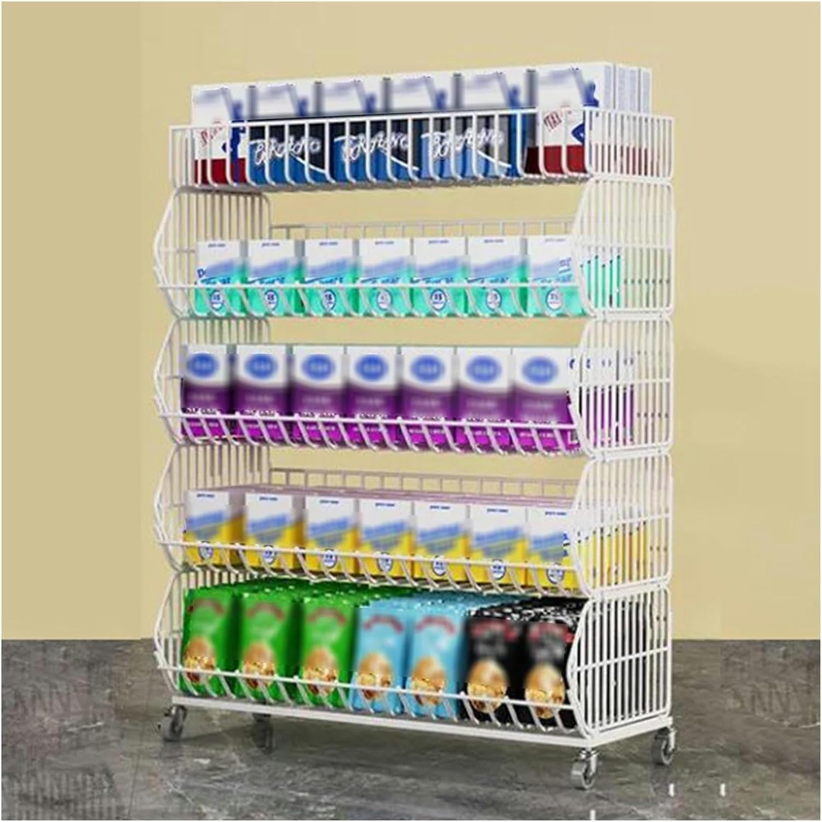 UWYTGF Supermarket Display Snack Rack for Shop,Large 5 Tier Iron Marketing Stand/Wire Storage Rack Retail Shelf for Potato Chip Drinks Toys,Drugstores Organizer Holder,H140Cm/55In,L120Cm(47.2In)