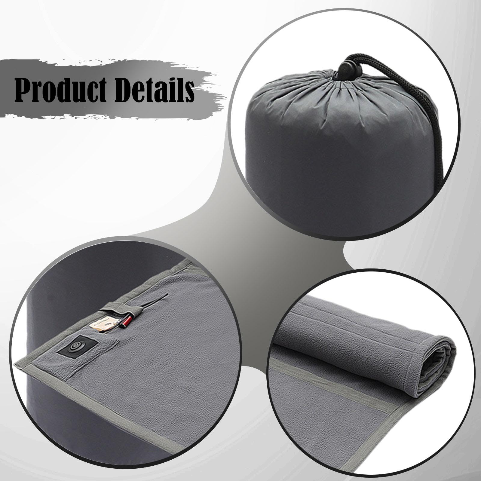 Colchoneta Térmica Multiusos para Saco de Dormir, Plegable, con Control de Temperatura, Aislante para Tienda de Campaña, Compatible con Alimentación U, Gris