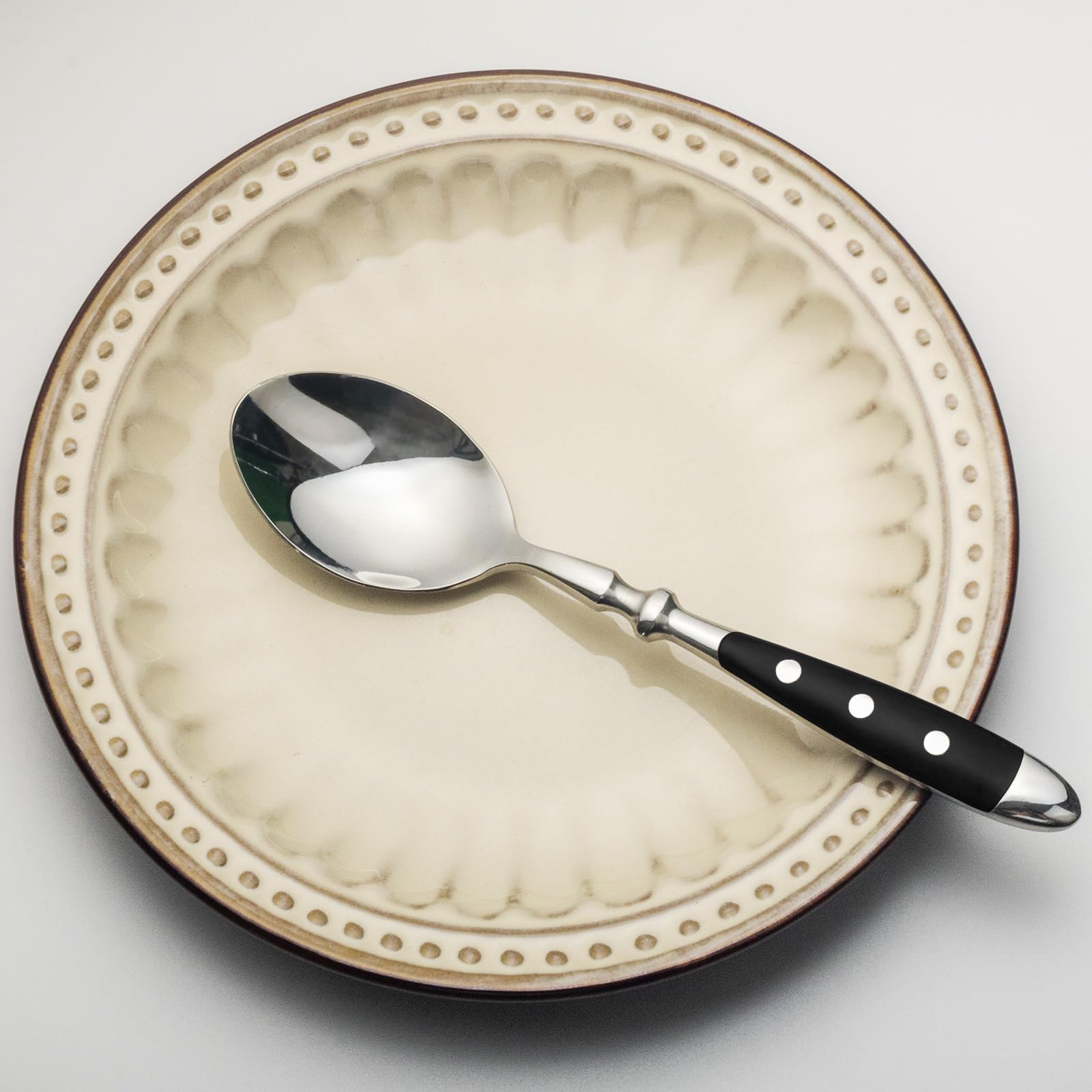 Alata Lot de 12 cuillères à soupe en acier inoxydable - Poignées noires - Poli miroir - Couverts pour la maison, le restaurant, l'hôtel, l'utilisation quotidienne - Série Berlin