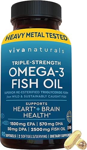 Miniatura 13 de Viva Naturals Aceite de Pescado Omega-3, Triple Fuerza, 2500 mg, 30 Cápsulas Blandas – Ácidos Grasos Omega 3 Re-Esterificados Incluyendo EPA, DHA,