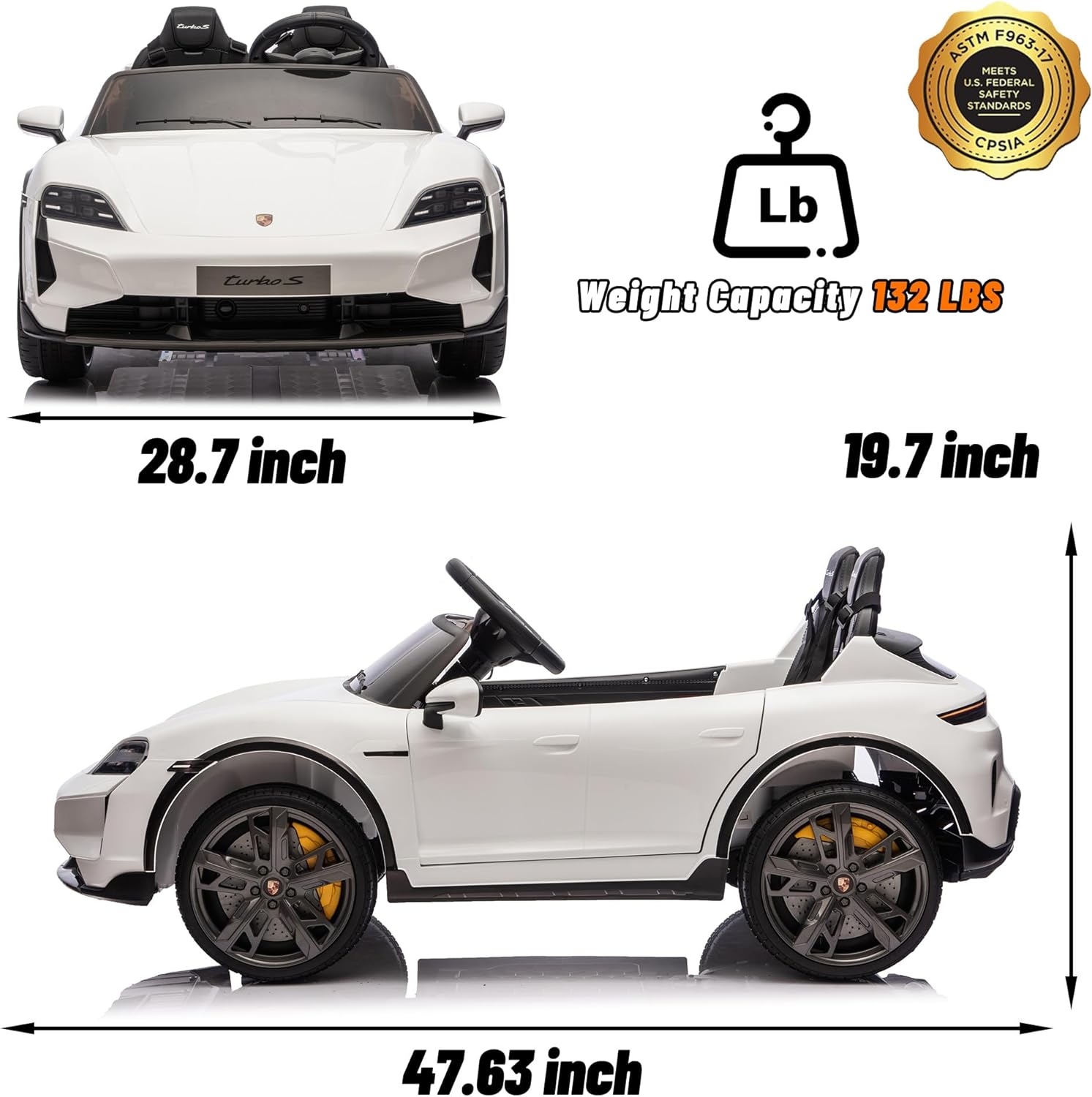 FORESEE Kids 24V 2-Seater Electric Ride On Car, 24V Licensed Porsche Taycan Turbo S Electric Power Ride On Car w/ 132lb Weight Capacity, Parent Control, MP3 Music, LED Lights - White