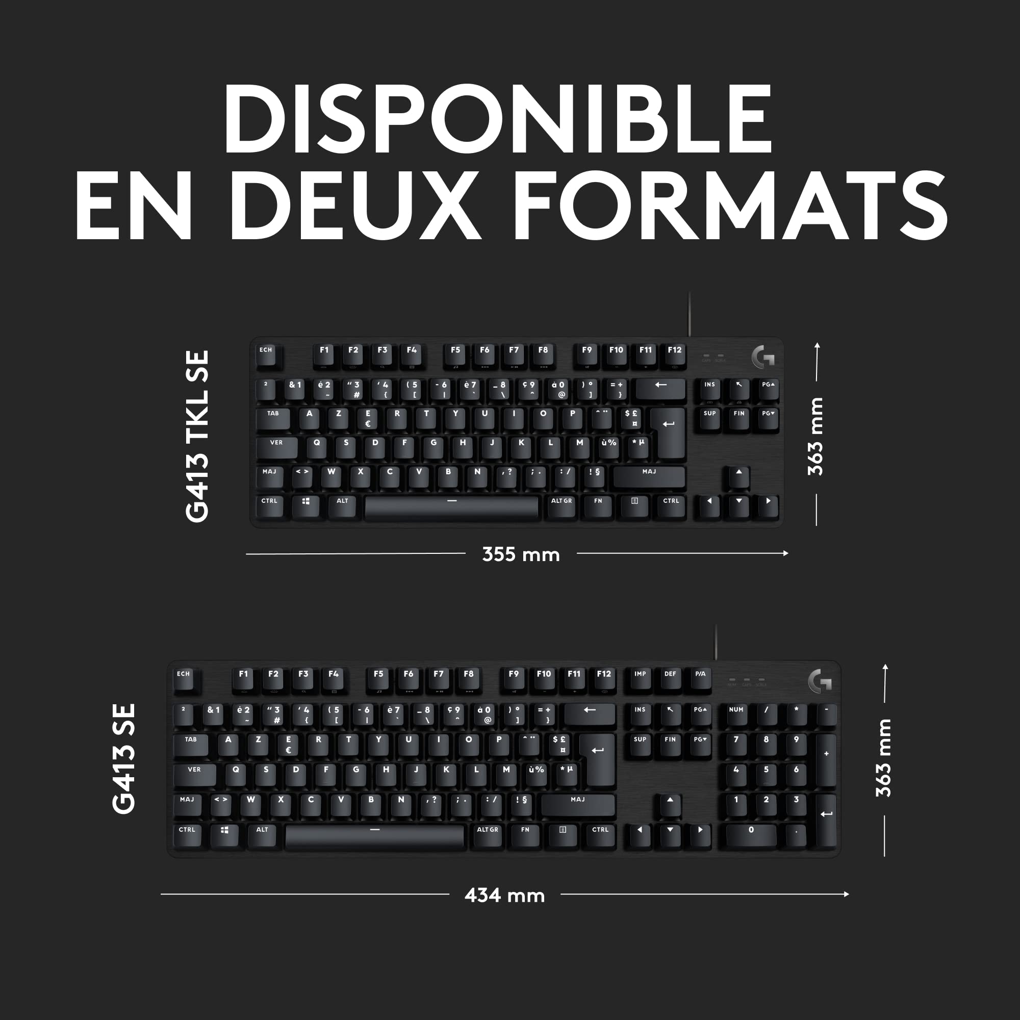 Logitech G G413 TKL SE Clavier Gaming Mécanique - Rétroéclairé avec Switches Mécaniques Tactiles, Anti-Ghosting, Compatible avec Windows, macOS, Clavier Français AZERTY - Noir
