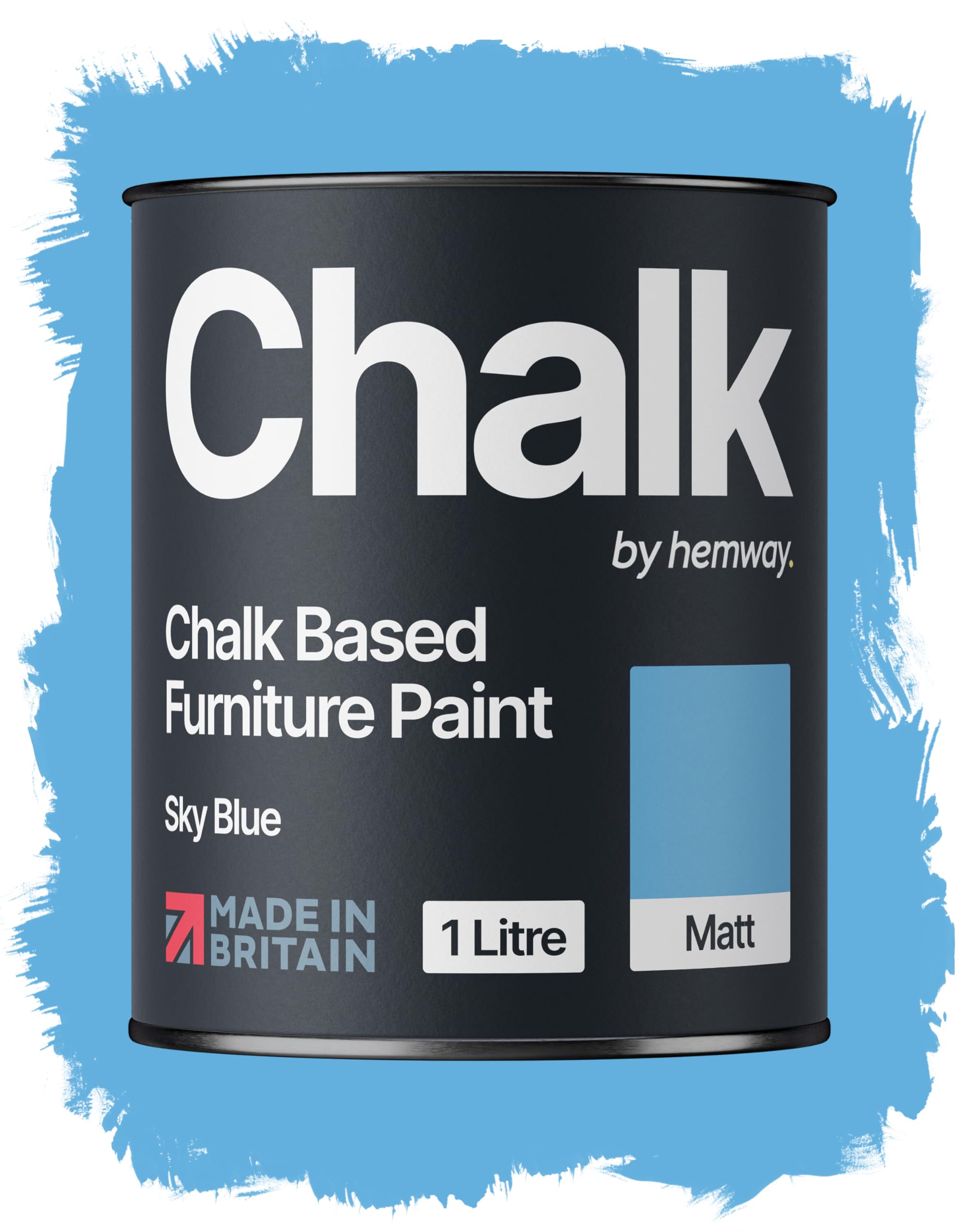 Hemway Chalk Based Furniture Paint, Sky Blue 1L, Matt Finish Shabby Chic, Chalk Paint Furniture & Walls, Quick Dry & 1 Coat