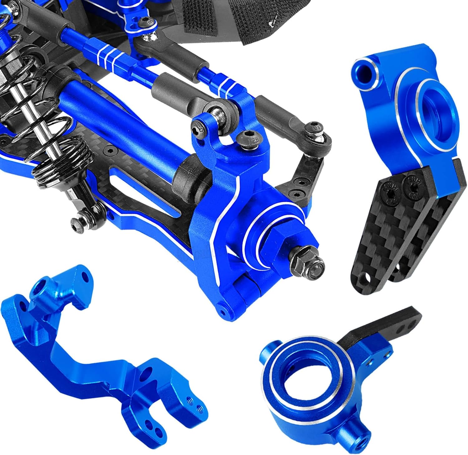 RC Suspension A Arms/Steering Blocks/Hub Stub Axle Carriers/CVD Drive Shaft Axles Driveshaft/RC Shocks/Turnbuckles Camber Links Upgrade Parts for 1/10 Big Rock 4X4 V3 3S BLX,Navy Blue