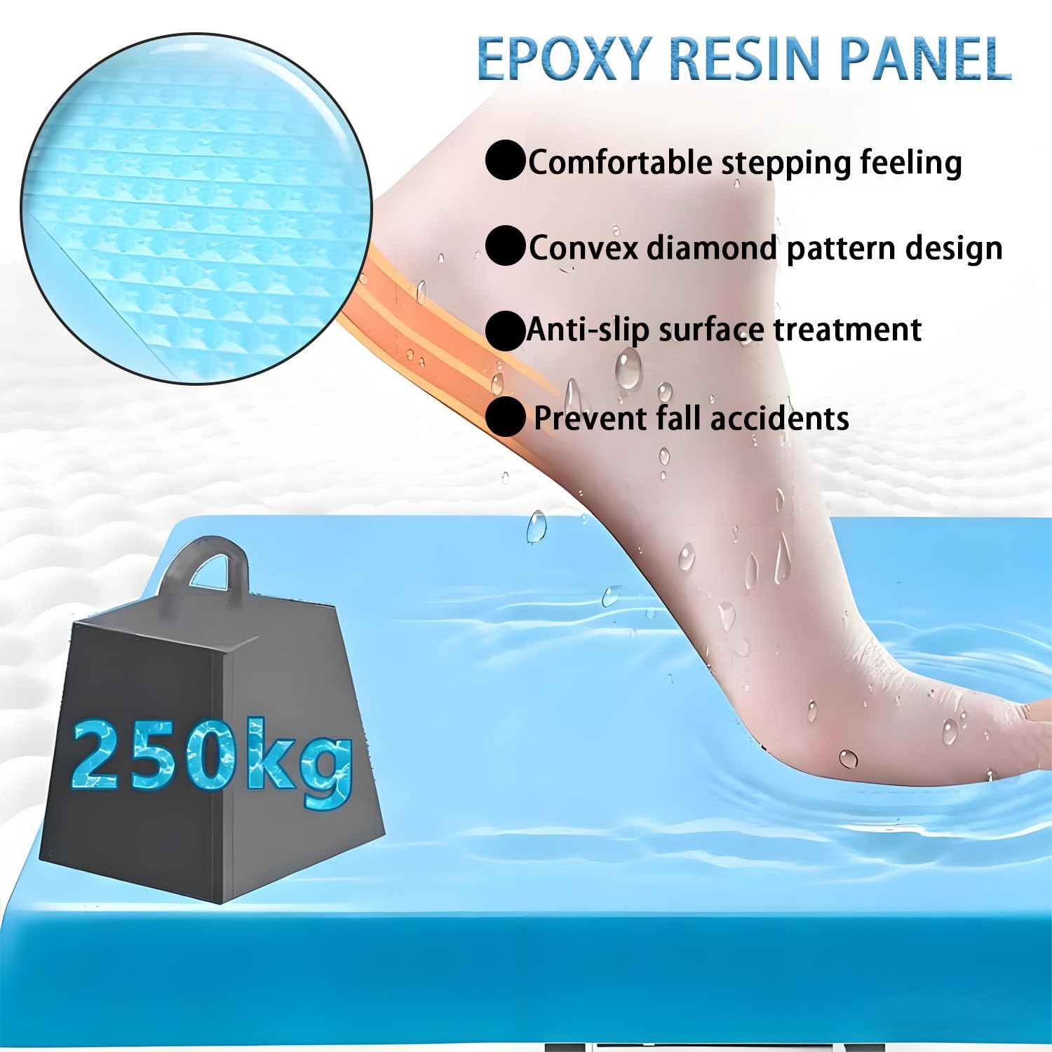 Tavola di salto per piscina, piattaforma subacquea per interni ed esterni, base in acciaio inossidabile, superficie antiscivolo, capacità di carico 250 kg, inclinazione di 15° per competizioni e