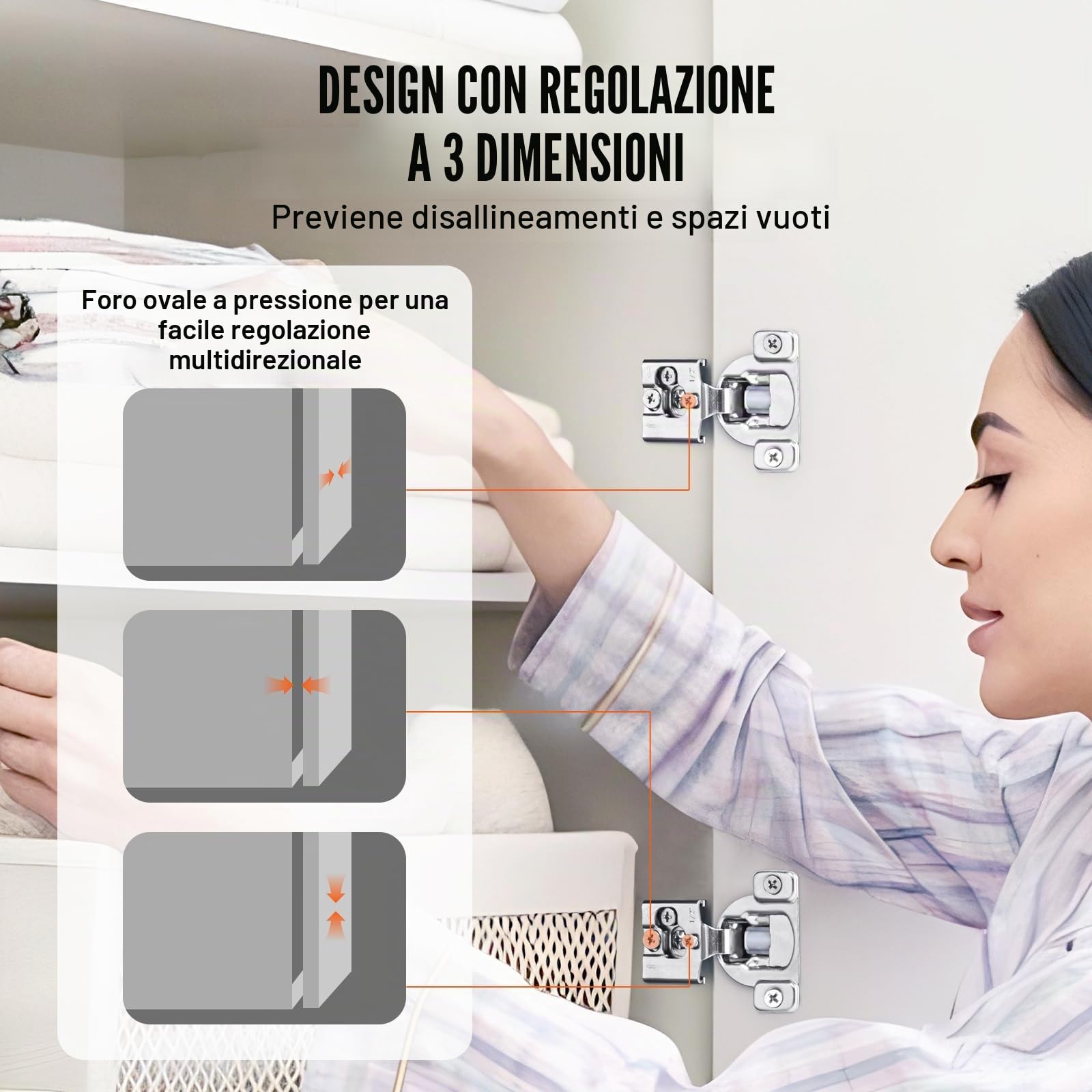 VEVOR Cerniere per Mobili, 60 Pezzi, Cerniere per Ante di Mobili da Cucina a Sovrapposizione Parziale, Apertura a 105° Cerniere per Mobili Nascoste con Chiusura Ammortizzata per Mobili con Telaio