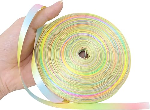 Miniatura 3 de Honbay Cinta de satén colorida de doble cara de 50 yardas, cinta de poliéster con estampado de arco iris degradado para ropa de bricolaje,