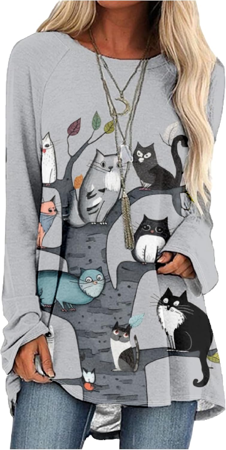 MARSVOVO Women’s Long Sleeve Cat Sweatshirt Pullover Cute Cats Lover 3D Graphic Sweatshirts Crewneck Casual Loose Shirts