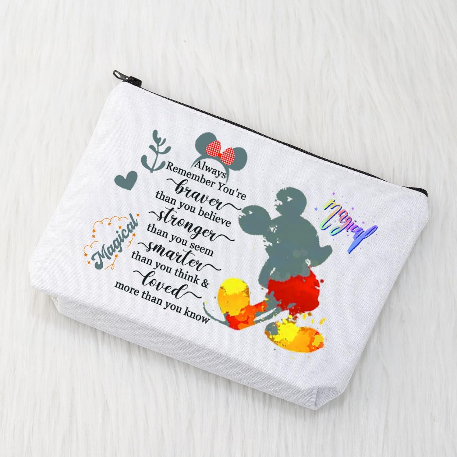 CMNIM Cartoon Mouse Makeup Cosmetic Bag Mouse Lover Gifts Bag for Women Friends Magic Mouse Travel Makeup Pouch Toiletry Case (Mouse always remember) - Image 6