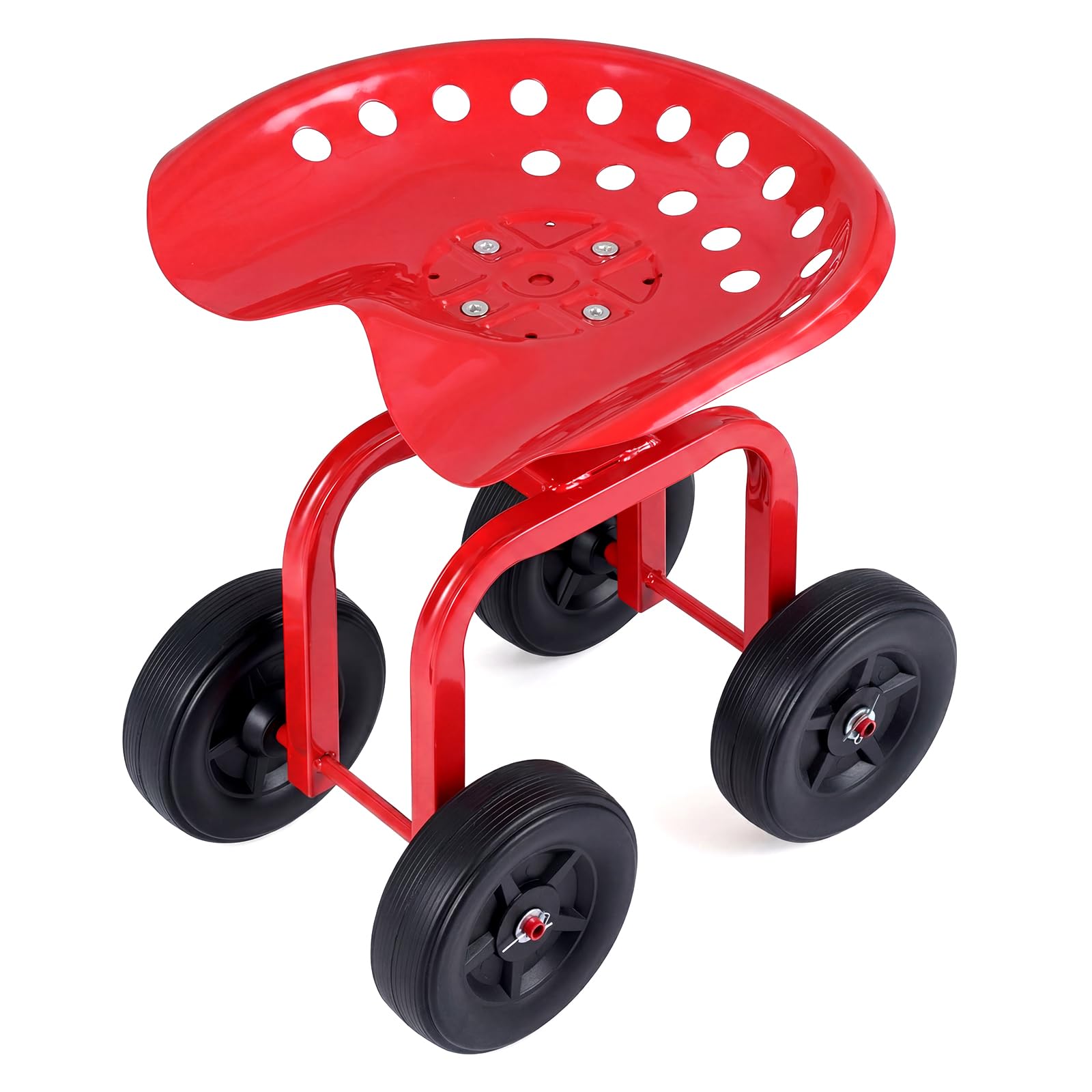 COSTWAY Sgabello con Ruote per Giardinaggio, Sedile con Ruote Regolabile in Altezza e Portatile, Seggiolino da Giardino, Prato e Cortile, Portata 150kg (Rosso)