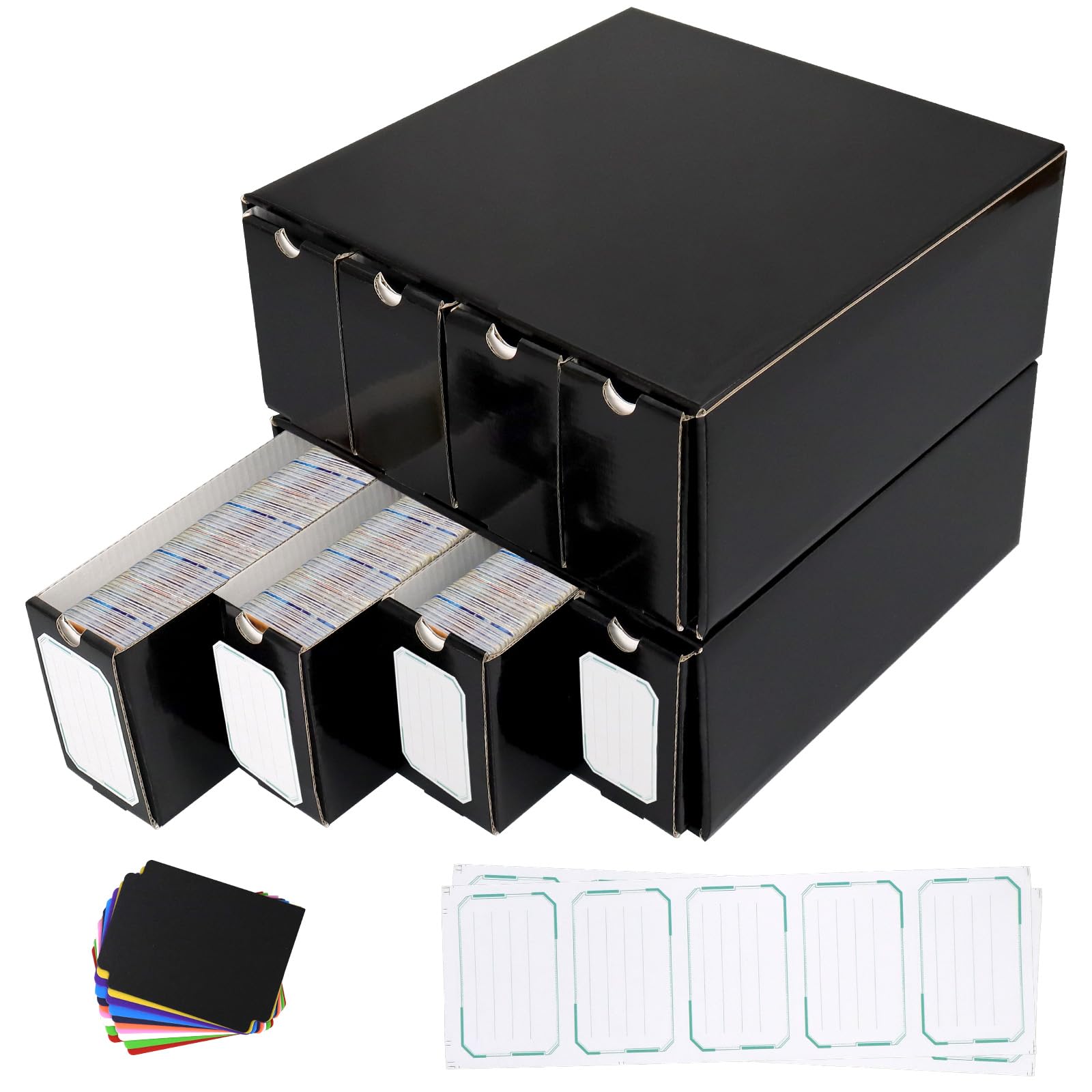 Trading Card Storage Box, 8-Pack • 600 Count Sports Card Storage Boxes, Glossy Black
