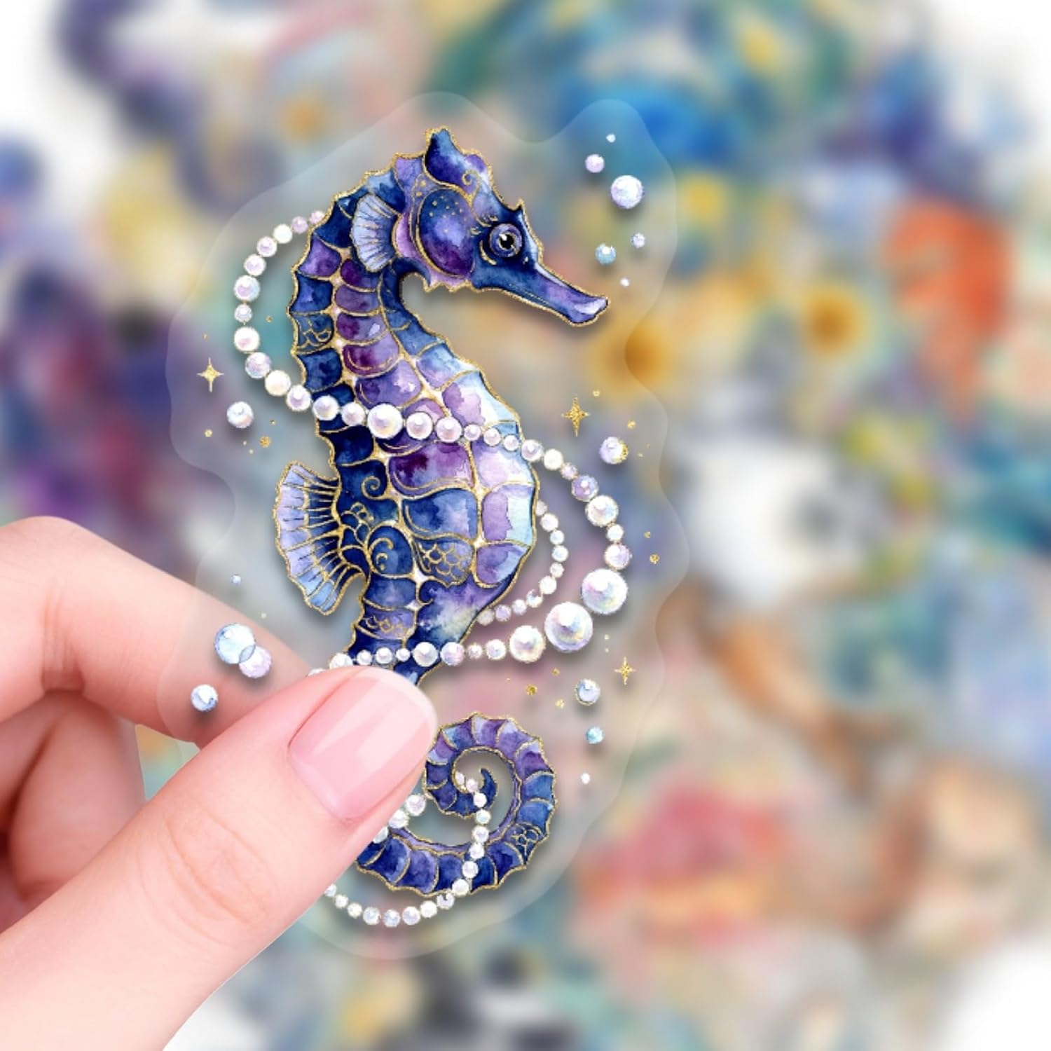 50PCS Ocean Animal Clear PET Stickers, Sea Turtle Dolphin Seahorse Fish Floral Transparent Die-Cut Decals, Waterproof Stickers for Journal Scrapbook Planner Laptop Water Bottle DIY Craft Decor