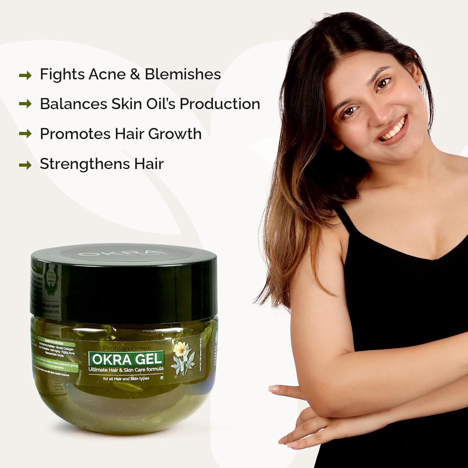 Alara Bhindi Okra Gel | Natural Skin & Hair Repair | Anti-Aging, Acne & Dandruff Control, Hydrating & Glowing Skin | Hair Growth Booster & Scar Fading Formula | Multipurpose Ladyfinger Gel – 100g