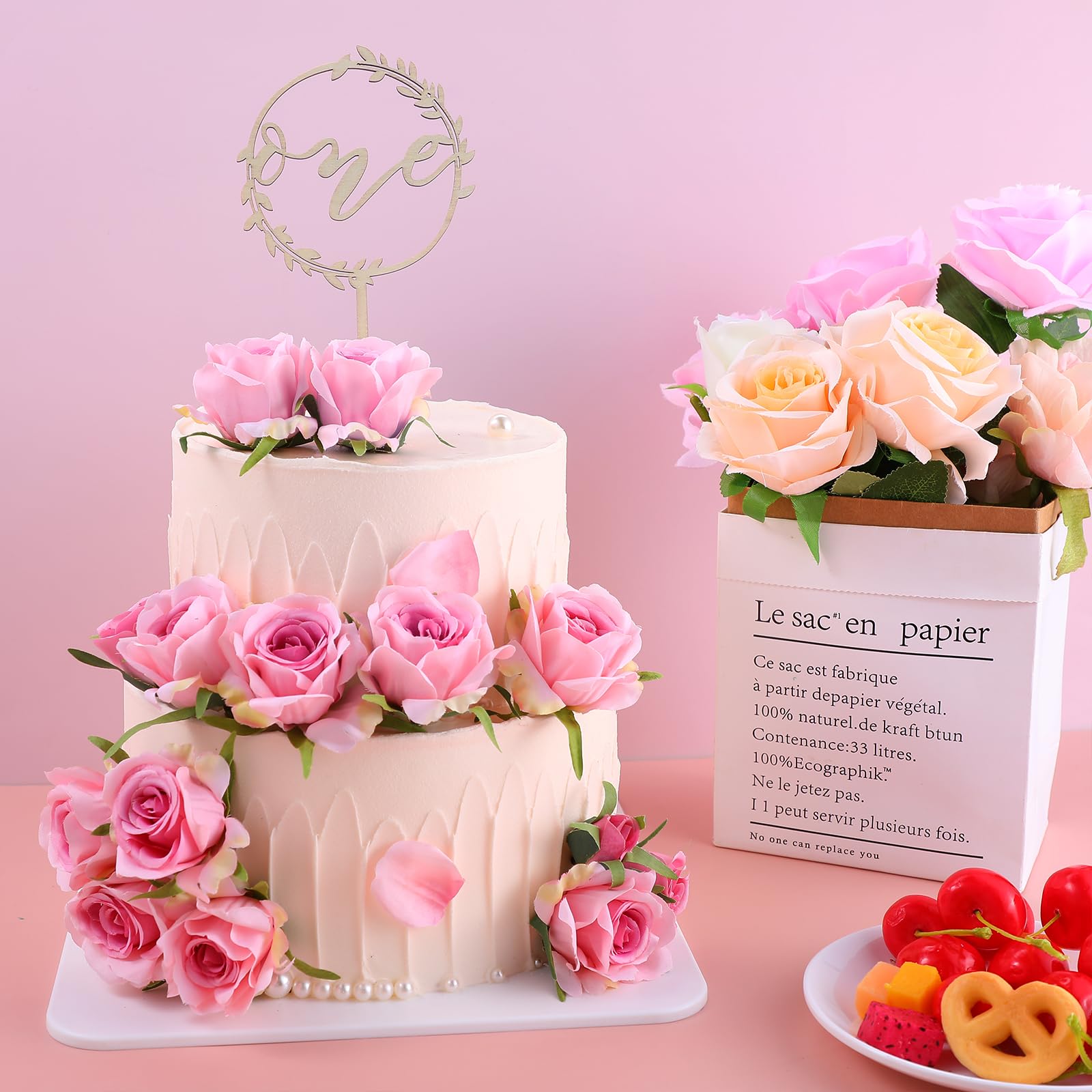 Lot De 2 Décorations De Gâteau '1er Anniversaire' En Bois Naturel - 15x11 Cm - Réutilisable Et Sûr - Décoration Fête Bébé