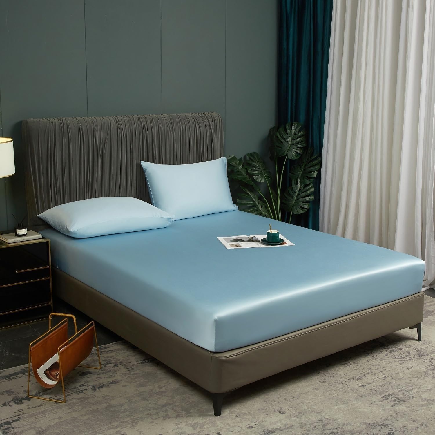 Sábana Ajustable De Seda Bambú, 140x200 Cm, Bolsillo Profundo hasta 30, Ropa Cama Suave Y Refrescante, Solo Sábanas Ajustables(G,100x200x30)