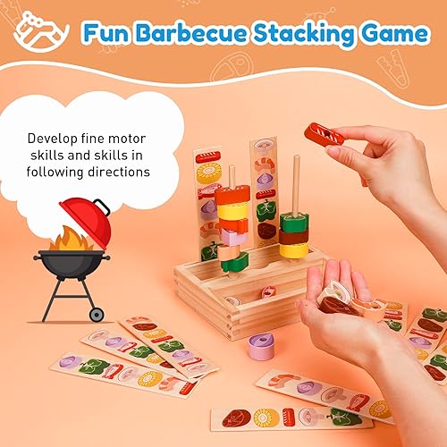 Miniatura 2 de Woodtoe Montessori - Juguetes apilables para barbacoa para niños de 3 años juegos de alimentos de madera para niños pequeños juguete de habilidades