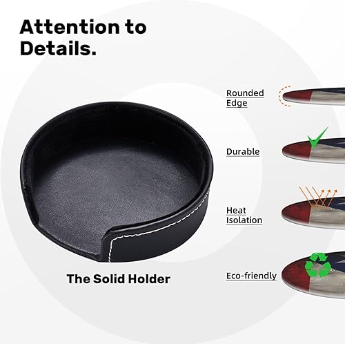 Vista 9 de Drink Coasters Set of 6, Puerto Rico Flag Printed PU Leather Round Coaster with Holder for Outdoor, Office, Bar, Funny Heat-Resistant Home Desk Decor