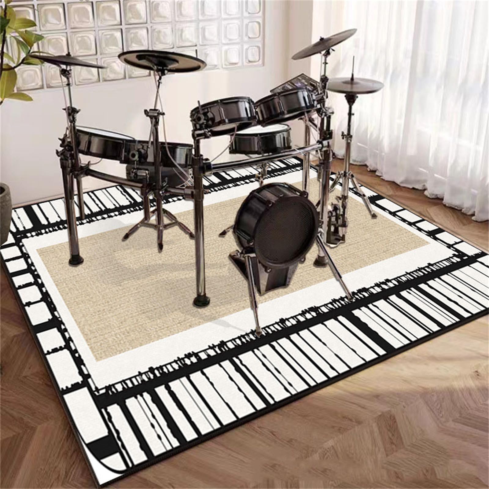 Hixingo Tappeto Insonorizzante per Batteria Acustica, Tappetino per Batteria Elettronica e Percussioni Tappetino Insonorizzante Antiscivolo per Musica Pratica (Linea nera,1.2 * 1.6m)